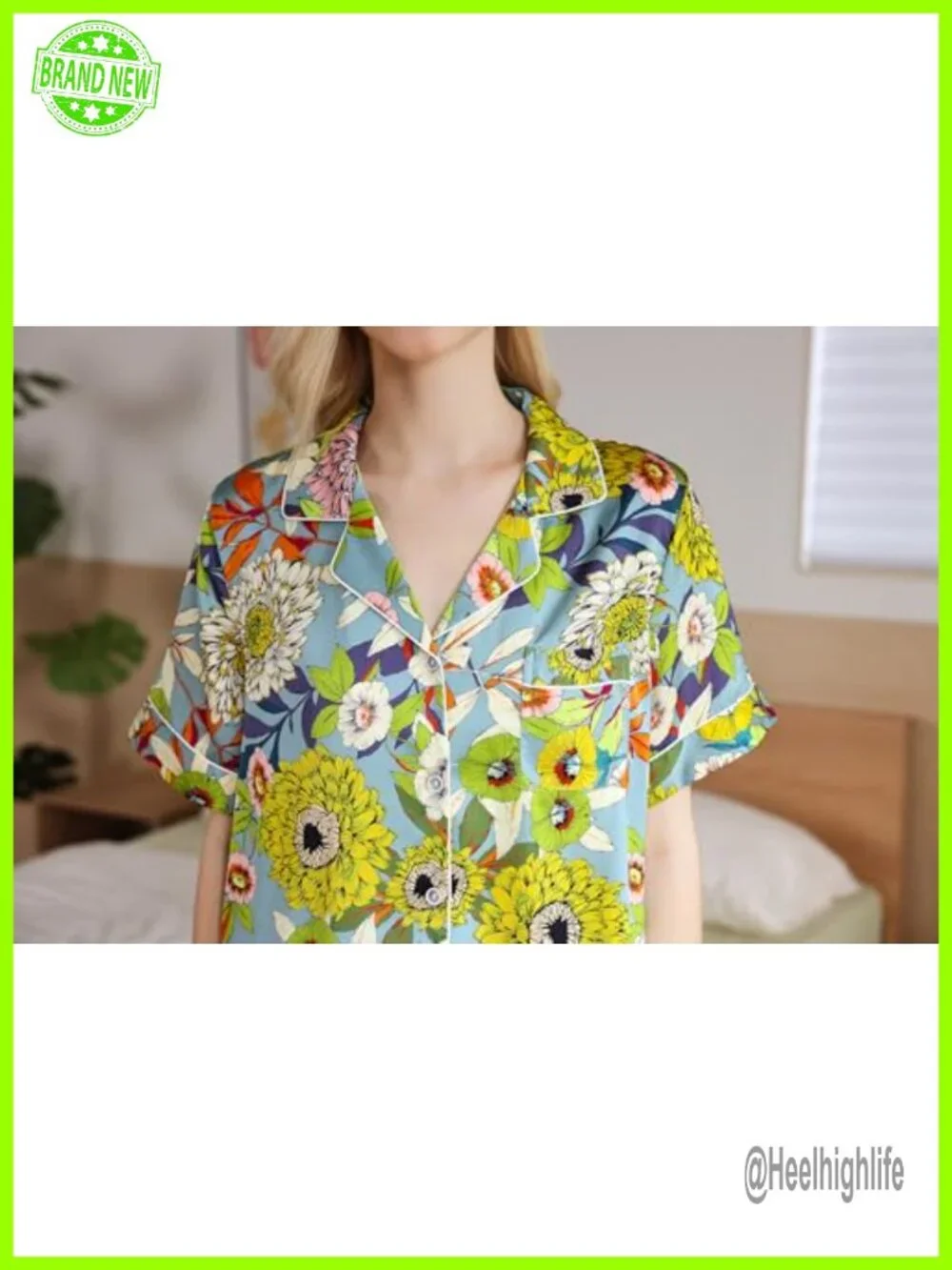 Silk Satin Pajama Set with Pockets Button Down Shorts Pjs Oversized Sleepwear